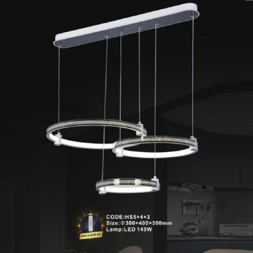 CODE: HS5+4+3: Đèn thả  ngang 3 vòng LED - KT: Ø(300+400+500)mm - Đèn LED 145W ánh sáng đổi 3 màu