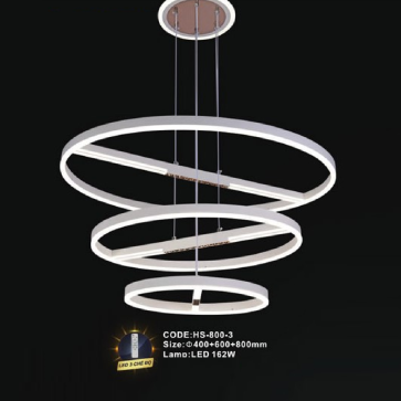 CODE: HS - 800-3: Đèn thả 3 vòng LED - KT: Ø(400+600+800)mm - Đèn LED 162W ánh sáng đổi 3 màu
