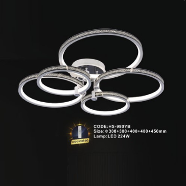 CODE: HS - 980YB: Đèn áp trần LED Mica - KT: Ø(300+300+400+400+450)mm - Đèn LED 224W ánh sáng đổi 3 màu