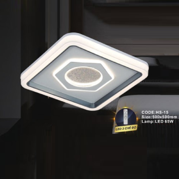 CODE: HS-15: Đèn áp trần LED - KT: L500mm x W500mm - Đèn LED 65W ánh sáng đổi 3 màu