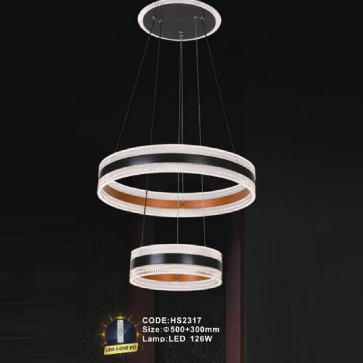 CODE: HS2317: Đèn thả 2 vòng LED Mica - KT: Ø(500+300)mm - Đèn LED 126W ánh sáng đổi 3 màu