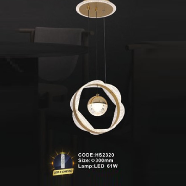 CODE: HS2320: Đèn thả  LED Mica - KT: Ø300mm - Đèn LED 61W ánh sáng đổi 3 màu