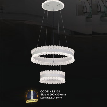 CODE: HS2321: Đèn thả  LED - KT: Ø(500+300)mm - Đèn LED 97W ánh sáng đổi 3 màu