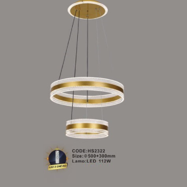 CODE: HS2322: Đèn thả  LED - KT: Ø(500+300)mm - Đèn LED 112W ánh sáng đổi 3 màu