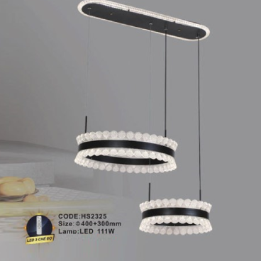 CODE: HS2325: Đèn thả Ngang 2 vòng LED  - KT: Ø(400+300)mm - Đèn LED 111W ánh sáng đổi 3 màu