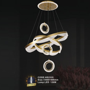 CODE: HS2325: Đèn thả vòng LED - KT: Ø(600+400)mm - Đèn LED 126W ánh sáng đổi 3 màu