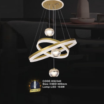 CODE: HS2340: Đèn thả  LED Mica - KT: Ø(600+400)mm - Đèn LED 104W ánh sáng đổi 3 màu