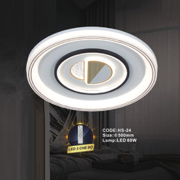 CODE: HS-24:  Đèn áp trần LED - KT: Ø500mm  - Đèn LED 60W ánh sáng đổi 3 màu