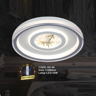 CODE: HS-30:  Đèn áp trần LED - KT: Ø500mm  - Đèn LED 55W ánh sáng đổi 3 màu