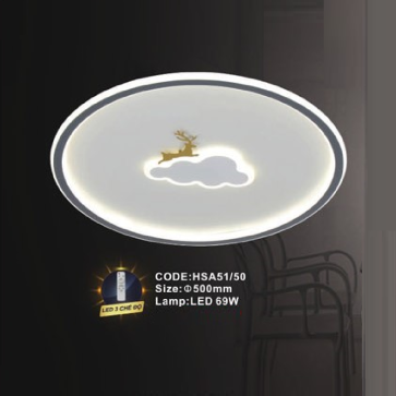 CODE: HSA51/50:  Đèn áp trần LED - KT: Ø500mm  - Đèn LED 69W ánh sáng đổi 3 màu