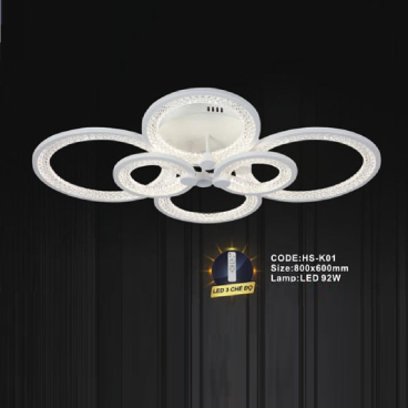 CODE: HS - K01: Đèn áp trần LED Mica - KT: 800mm x 600mm - Đèn LED 92W ánh sáng đổi 3 màu