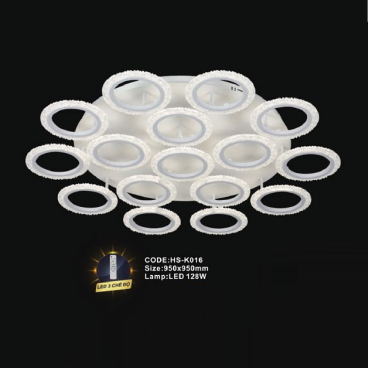 CODE: HS - K016: Đèn áp trần LED Mica 16 cánh - KT: 950mm x 950mm - Đèn LED 128W ánh sáng đổi 3 màu