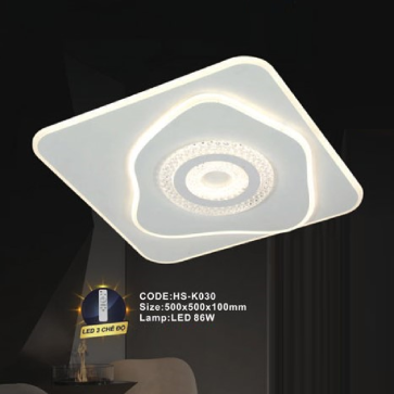 CODE: HS-K030: Đèn áp trần vuông LED - KT: L500mmxW500mm xH100mm - Đèn LED 86W ánh sáng đổi 3 màu