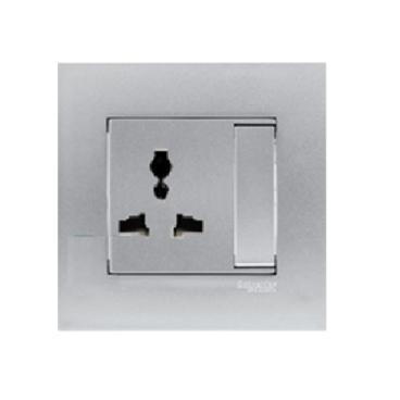 KB113LS_AS_G19: Bộ ổ cắm đơn đa năng 13A  có contac, màu xám bạc