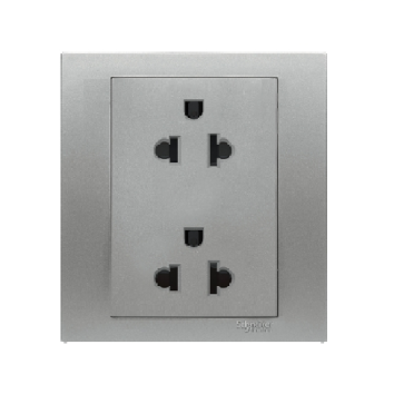 KB426UES2_AS_G19: Bộ ổ cắm đôi 3 chấu 16A, màu xám bạc