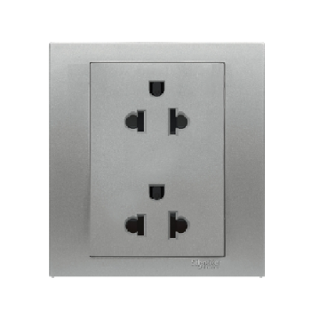 KB426UES2_AS_G19: Bộ ổ cắm đôi 3 chấu 16A, màu xám bạc
