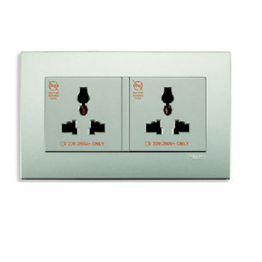 KBT413S_AS_G19: Bộ ổ cắm đôi đa năng 13A, màu xám bạc