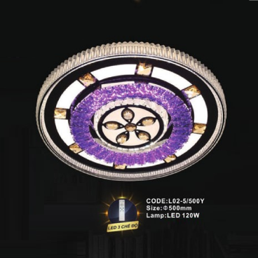 CODE: L02-5/500Y: Đèn áp trần tròn LED - KT: Ø500mm - Đèn LED 120W ánh sáng đổi 3 màu