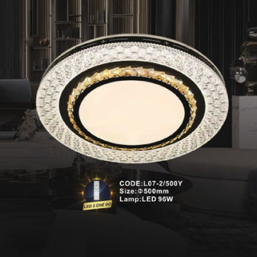CODE: L07-2/500Y: Đèn áp trần tròn LED - KT: Ø500mm - Đèn LED 96W ánh sáng đổi 3 màu