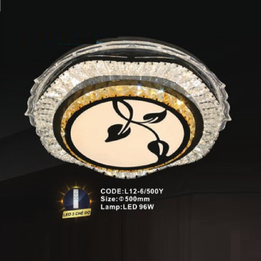 CODE: L12-6/500Y: Đèn áp trần tròn LED - KT: Ø500mm - Đèn LED 96W ánh sáng đổi 3 màu