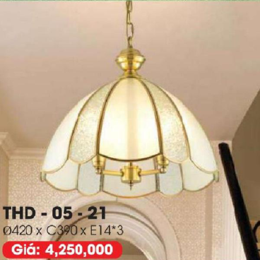 LH - THD 05-21: Đèn thả đồng - KT: Ø420mm*H390mm - Đèn E14*3 bóng ( tính riêng)