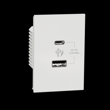 M3T_USB2_WE: Ổ cắm sạc đôi USB type A+C, 2.4A, Size 2S