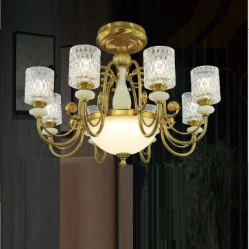 CODE: MZD08/8: Đèn chùm 8 tay, chao thủy tinh  - KT: Ø845mm x H550mm - Đèn LED