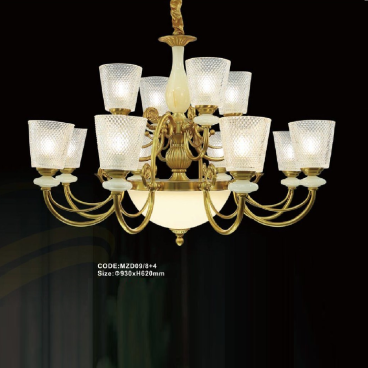 CODE: MZD09/8+4: Đèn chùm 12 tay, chao thủy tinh  - KT: Ø930mm x H620mm - Đèn LED