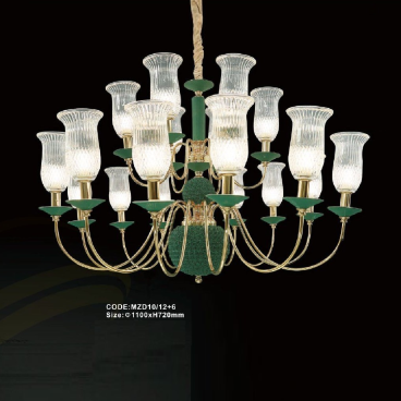 CODE: MZD10/12+6: Đèn chùm 18 tay, chao thủy tinh - KT: Ø1100mm x H720mm -  Đèn LED
