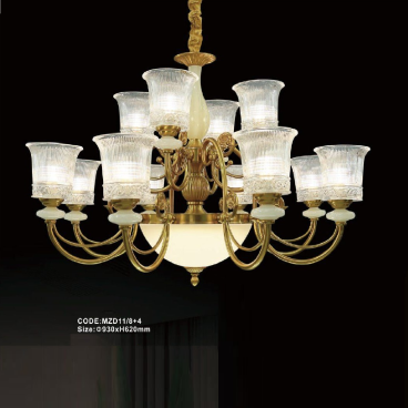 CODE: MZD11/8+4: Đèn chùm 12 tay, chao thủy tinh  - KT: Ø930mm x H620mm - Đèn LED