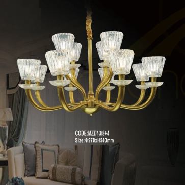 CODE: MZD13/8+4: Đèn chùm 12 tay, chao thủy tinh  - KT: Ø970mm x H540mm - Đèn LED