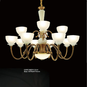 CODE: MZD17/8+4: Đèn chùm 12 tay, chao thủy tinh  - KT: Ø970mm x H770mm - Đèn LED