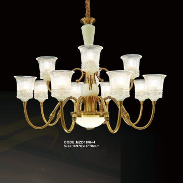 CODE: MZD18/8+4: Đèn chùm 12 tay, chao thủy tinh  - KT: Ø970mm x H770mm - Đèn LED