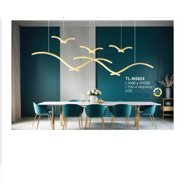 A - TL - 5024: Đèn thả LED gắn ngang  thân đèn xi vàng bóng - KT: L1000mm x H1200mm - Đèn LED đổi 3 màu