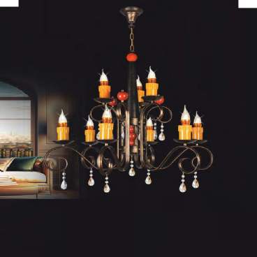 NB 2029/9: Đèn chùm Cafe 9 tay - KT: Ø800mm x H700mm + 300mm - Bóng đèn nến E14 x 9 bóng