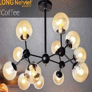 NB - 321-12: Đèn chùm 12  choá thuỷ tinh màu nâu trà , ĐK: Ø800mm*H650mm