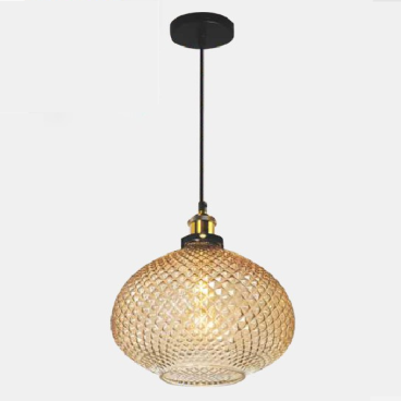 NV - NB 3222: đèn thả đơn, chóa thủy tinh màu trà - KT: Ø300mm  x H1000mm - Bóng đèn E27 x 1