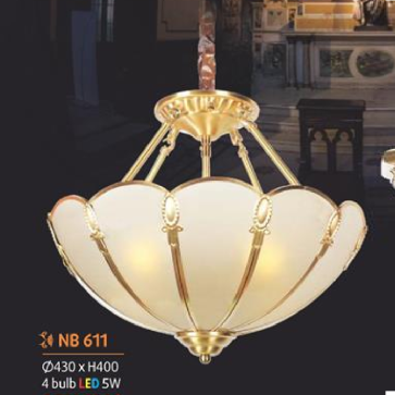 NV - NB 611: Đèn thả đồng - KT: Ø430mm x H400mm - LED 5W x 4 bóng