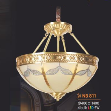 NV - NB 811: Đèn thả đồng - KT: Ø400mm x H400mm - LED 5W x 4 bóng