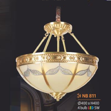 NV - NB 811: Đèn thả đồng - KT: Ø400mm x H400mm - LED 5W x 4 bóng