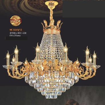 NC 0261/12: Đèn chùm Phale nến, thân đồng - KT: Ø1100mm x H900mm + 600mm - Đèn chân E14*12 bóng