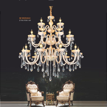 NC 141/12 +8+4:  Đèn chùm nến 24 tay - KT: Ø1150mm x H1200mm + 600mm - Đèn nến chân E14 x 24 bóng