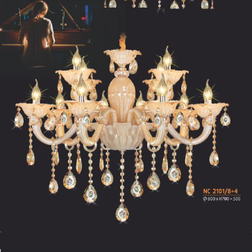 NC 2101/8+4: Đèn chùm nến 12 tay - KT: Ø800mm x H700mm + 500mm - Đèn nến chân E14 x 12 bóng
