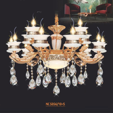 NC 5056/10+5:  Đèn chùm nến 15 tay - KT: Ø900mm x H600mm + 500mm - Đèn nến chân E14 x 15 bóng