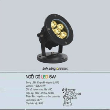 AFC - NGỒI CỎ LED 6W: Đèn pha cỏ 6W - Ánh sáng vàng 3200K