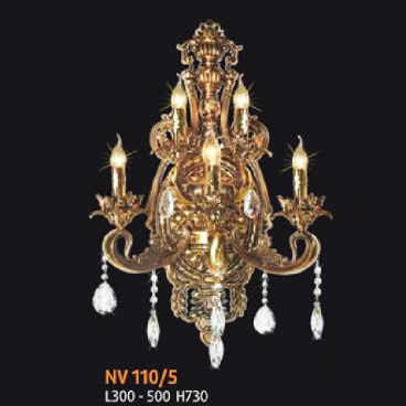 NV 110/5: Đèn vách nến 5 bóng - KT: L300mm x W500mmx H730mm - Đèn nến chân E14 x 5 bóng