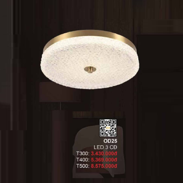 35 - OD25: Đèn ốp trần thân đồng, chao thủy tinh - KT: Ø500mm - Đèn LED đổi 3 màu