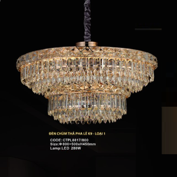 CODE: CTPL8817/800: Đèn thả Phale K9 - KT: Ø(800+500)mm x H450mm - Đèn LED 280W