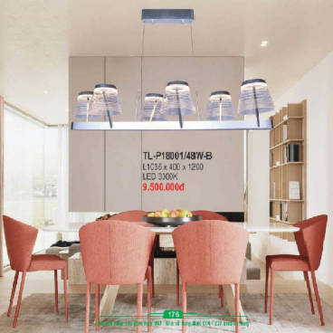 AN - TL - P18001/48W-B: Đèn thả ngang - KT: L1035mm x W400mm x H1200mm - Đèn LED ánh sáng vàng 3000K