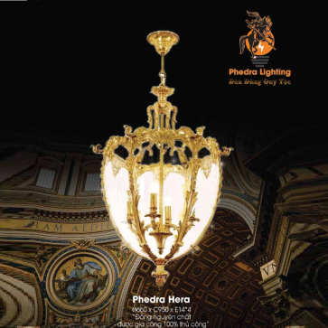 LH - Phedra Hera: Đèn thả đồng Quý tộc chao thủy tinh - KT: Ø660mm x H950mm - Đèn chân E14 x 4 bóng